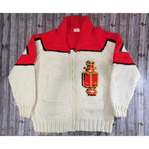 Cowichan Handmade Knit Shawl Collar Zipup Sweater Sz XL Ford Model T Car Vintage